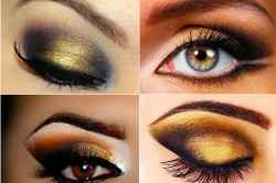 Чёрно золотой макияж глаз