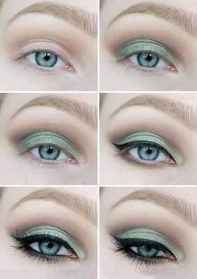 Макияж для зеленых глаз с синими тенями