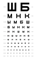Сухой глаз. Съезд оптометристов в Темпе. Таблица Сивцева для проверки зрения (определения остроты зрения).